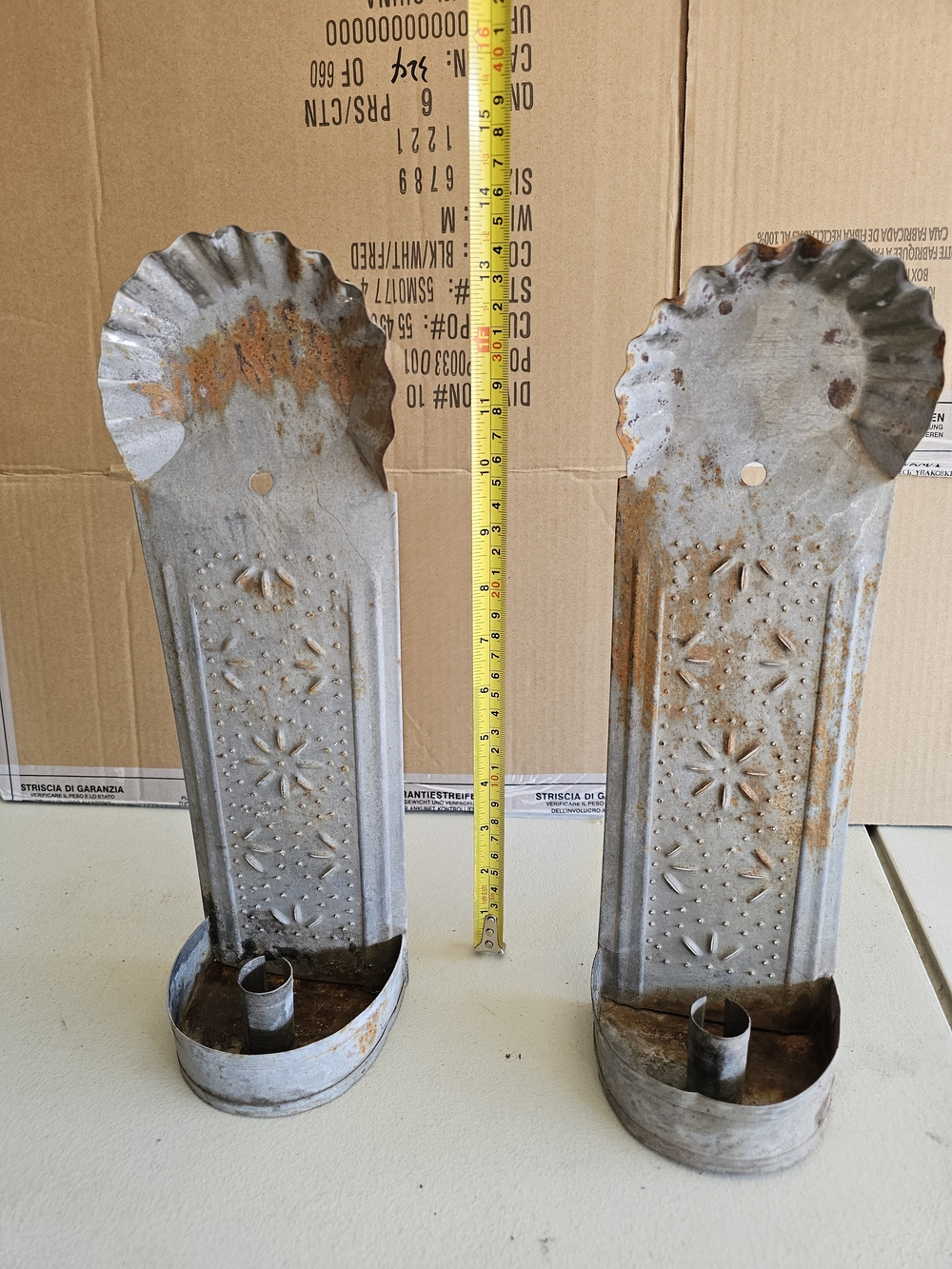 Pair of Vintage Metal Wall Sconces - Rustic Gray - Picture 3 of 8
